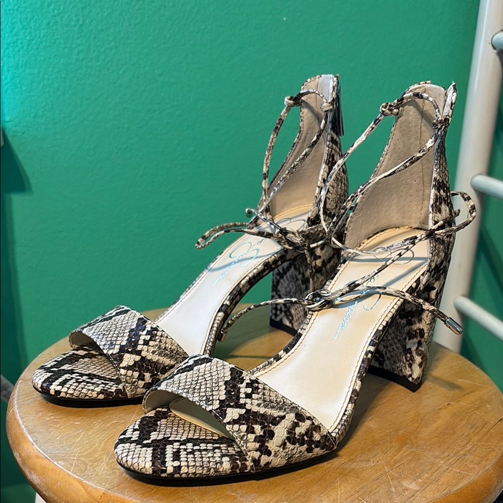 Jessica Simpson Snakeskin Lace-Up Block Heels